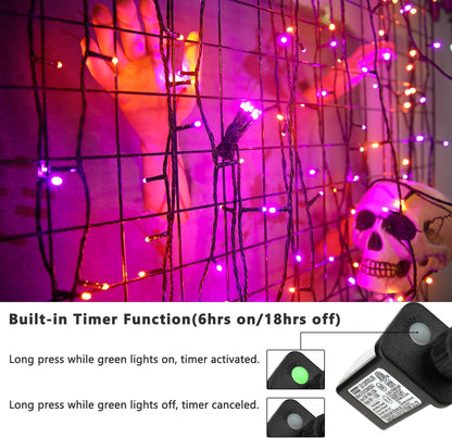 Purple & Orange Halloween Lights, 95.14Ft 240 LED Halloween String Lights Connectable with Timer, 8 Modes Outdoor Halloween Lights, Plugin Mini Lights Waterproof for outside Spooky Decoration