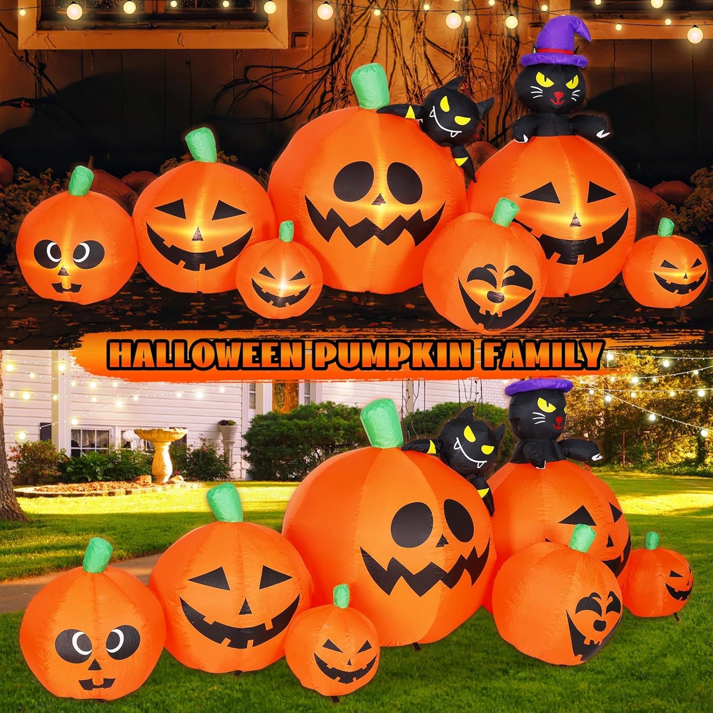 8 FT Halloween Inflatable Pumpkins with Ghosts Decorations Outdoor, Blow up Yard Decoration with Built-In LED Lights Décor for Outdoor Lawn Garden Holiday Party