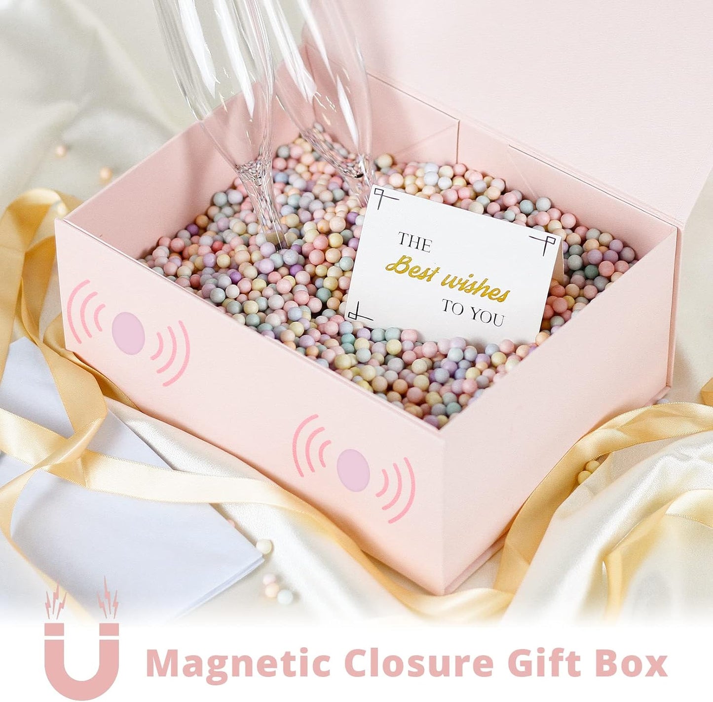 Pink Gift Box,9" X 7" X 4" Gift Box with Ribbon for Presents Magnetic Closure for Gift Packaging, Gift Box for Christmas, Halloween, Birthday Gift Box and Christmas Gift Box