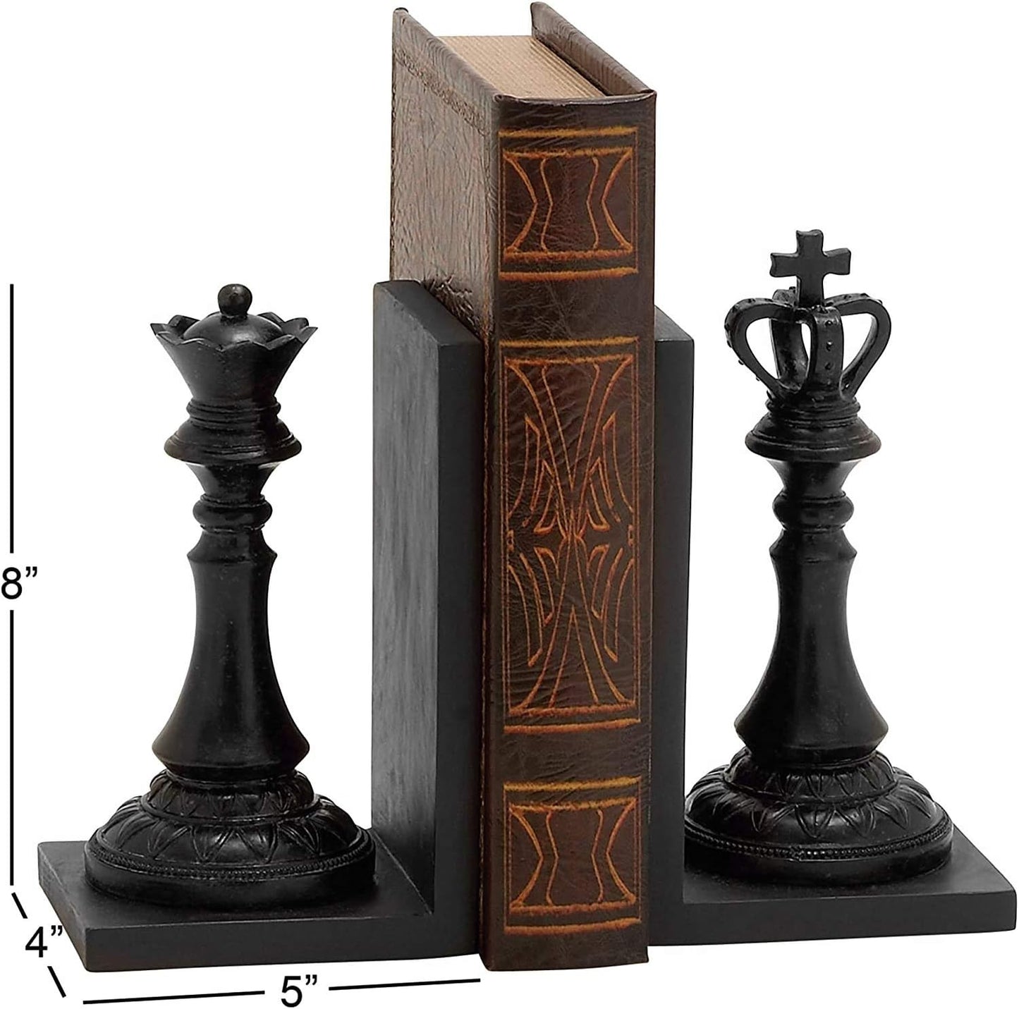 29745 Chess King and Queen Decorative Bookend Royal Exquisite Vintage Retro Book Ends Shelf Organizers Books Stopper Black Statues Sculpture 7 Inch