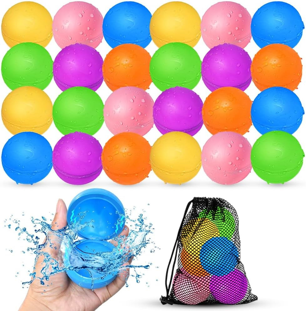 SOPPYCID 12 Pcs Reusable Water Balloons, Pool Beach Water Toys for Boys and Girls, Outdoor Summer Toys for Kids Ages 3-12, Magnetic Water Ball for Outdoor Activities