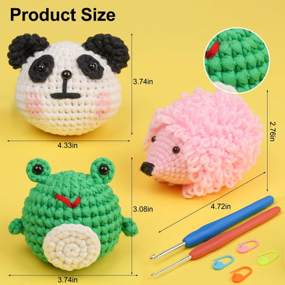 Crochet Kit for Beginners - Crochet Start Kit with Step-By-Step Video Tutorials - Learn to Crochet Kits for Adults and Kids - Panda, Frog, Hedgehog