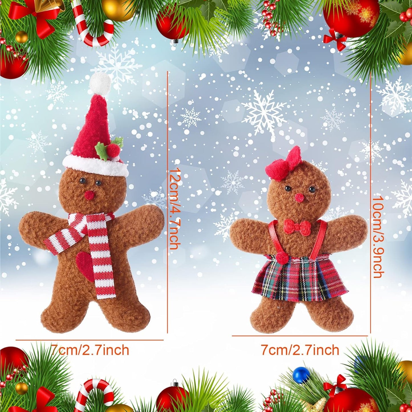 6PCS Felt Gingerbread Ornaments for Christmas Tree Decorations, 4.7Inch Retro Plush Doll Christmas Charms Soft Toys for Holiday Home Decor