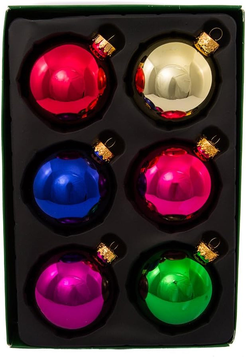 65Mm Shiny Multicolored Glass Ball Ornaments, 6-Piece Box Set,Christmas