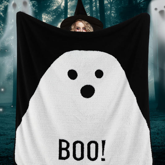 Halloween Fleece Throw Blanket - Printed Ghost Blanket for Halloween, Decorative Blanket for Couch, Sofa, Bed, Halloween Flannel Soft Throw Blanket for Women, Men, Kids, 50"X60"