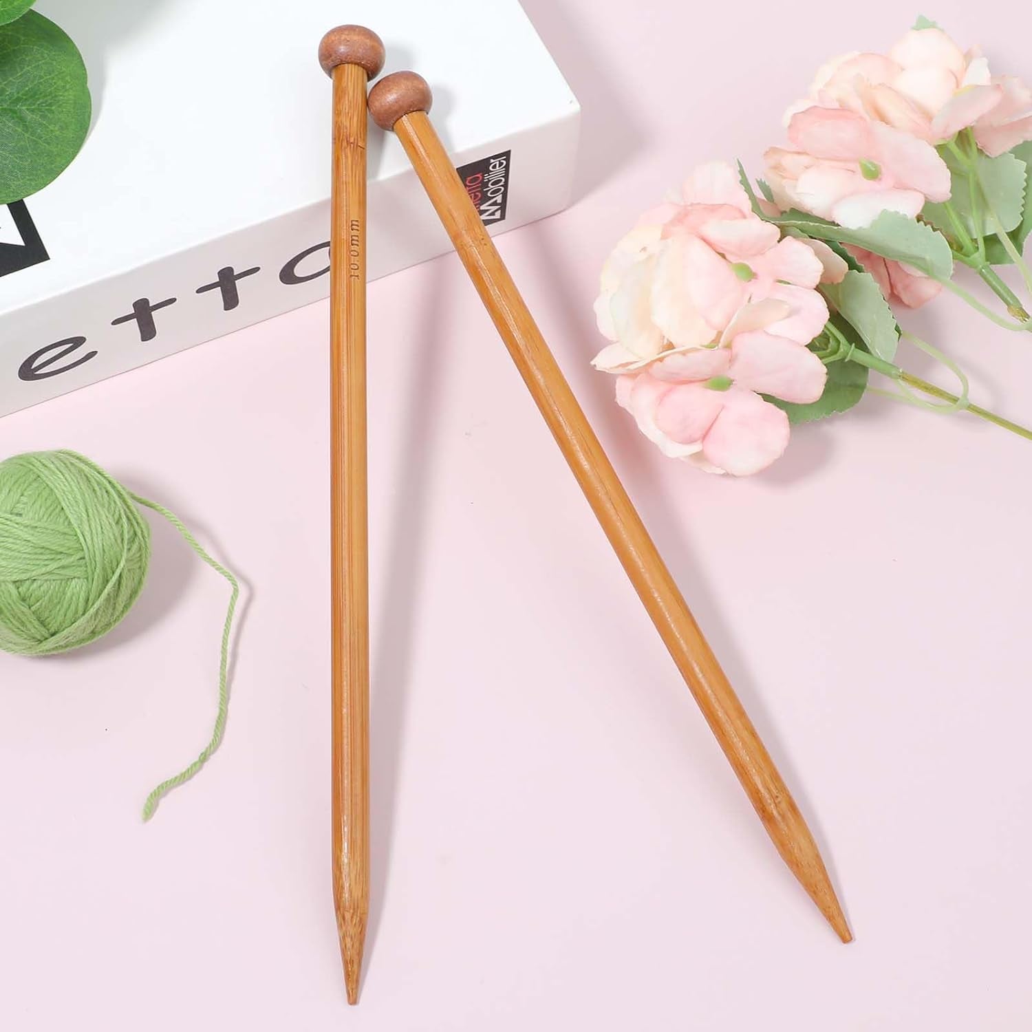 2Pcs Bamboo Knitting Needles 10-Inch Long Wooden Knitting Needles Knitting for Beginners Sock,Scarf,Handmade DIY Knitting & Crochet Supplies(9/10Mm)