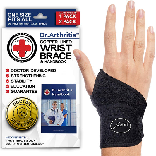 Doctor Developed Copper Wrist Brace/Wrap for Carpal Tunnel Support, Splint Brace -F.D.A. Medical Device & Doctor Handbook-Night Support for Women Men-Right & Left Hands (Single)