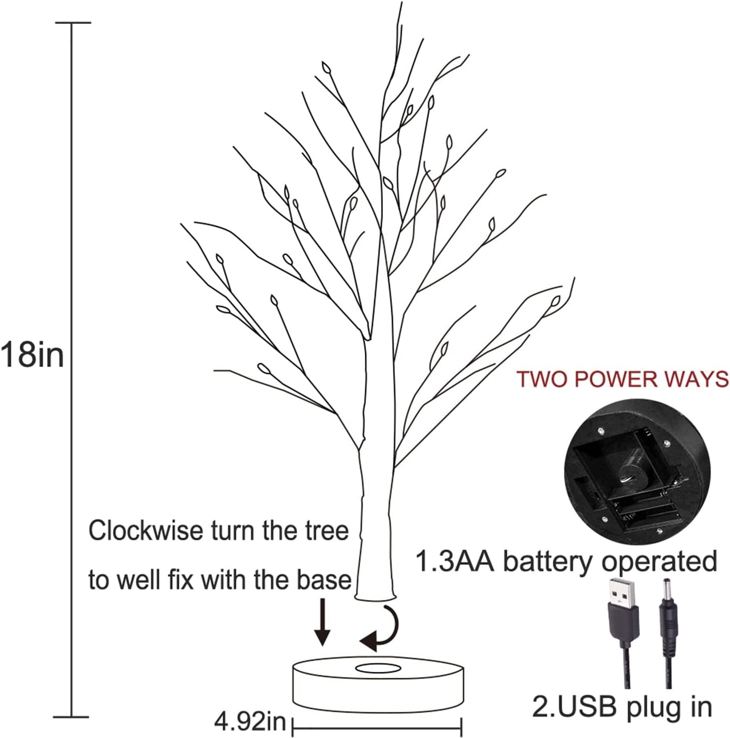 Lighted Birch Tree with Timer 24 LED 18IN Battery Operated Pre-Lit Tree for Home Wedding Party Decoration Tabletop Centerpiece Inside