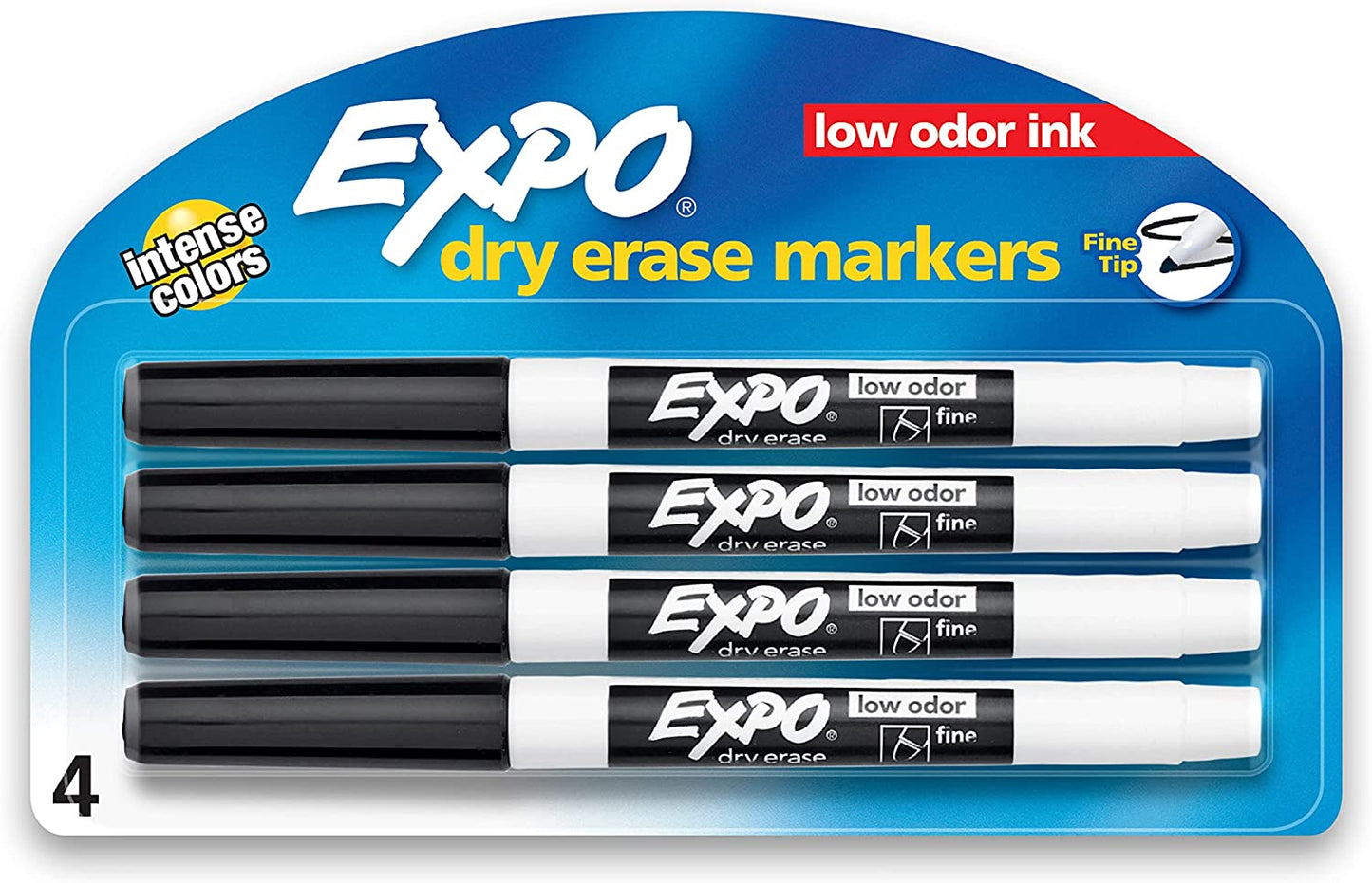 Low Odor Dry Erase Markers, Fine Tip, Black 4 Count