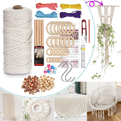 121Pcs Macrame Kit, Macrame Supplies 3Mm X 109Yards Macrame Cord for Macrame Kits for Adults Beginners, with Accessories like 100Pcs Beads and 10Pcs Wooden Rings for Macrame Plant Hanger Kit