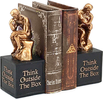  Rodin'S Thinker Bookends Vintage Cool Creative Idea outside the Box Cute Modern Abstract Sculpture Unique Book Ends Holder Stopper Library Shelves Aesthetic Boho Home Decor Accents
