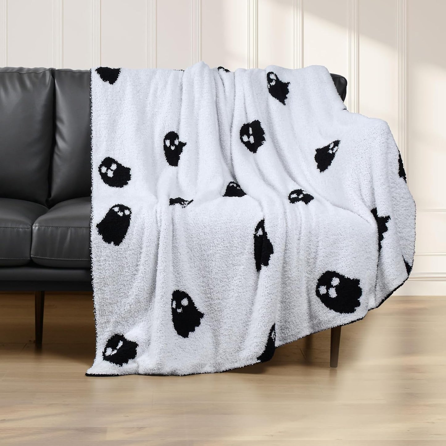 Halloween Decor Blanket Soft Blanket Cozy Blanket Kid Blanket for Bed Couch Sofa 50X60 Inch Black Ghost
