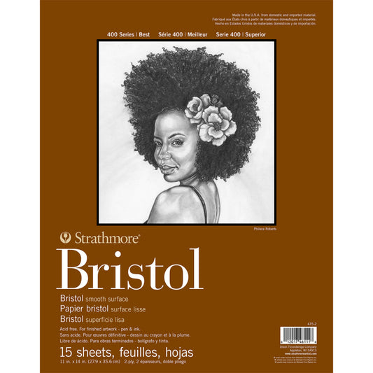 400 Series Bristol Paper Pad, Smooth Finish, 2-Ply, Tape Binding, 15 Sheet, 11x14 inch, 1 Count