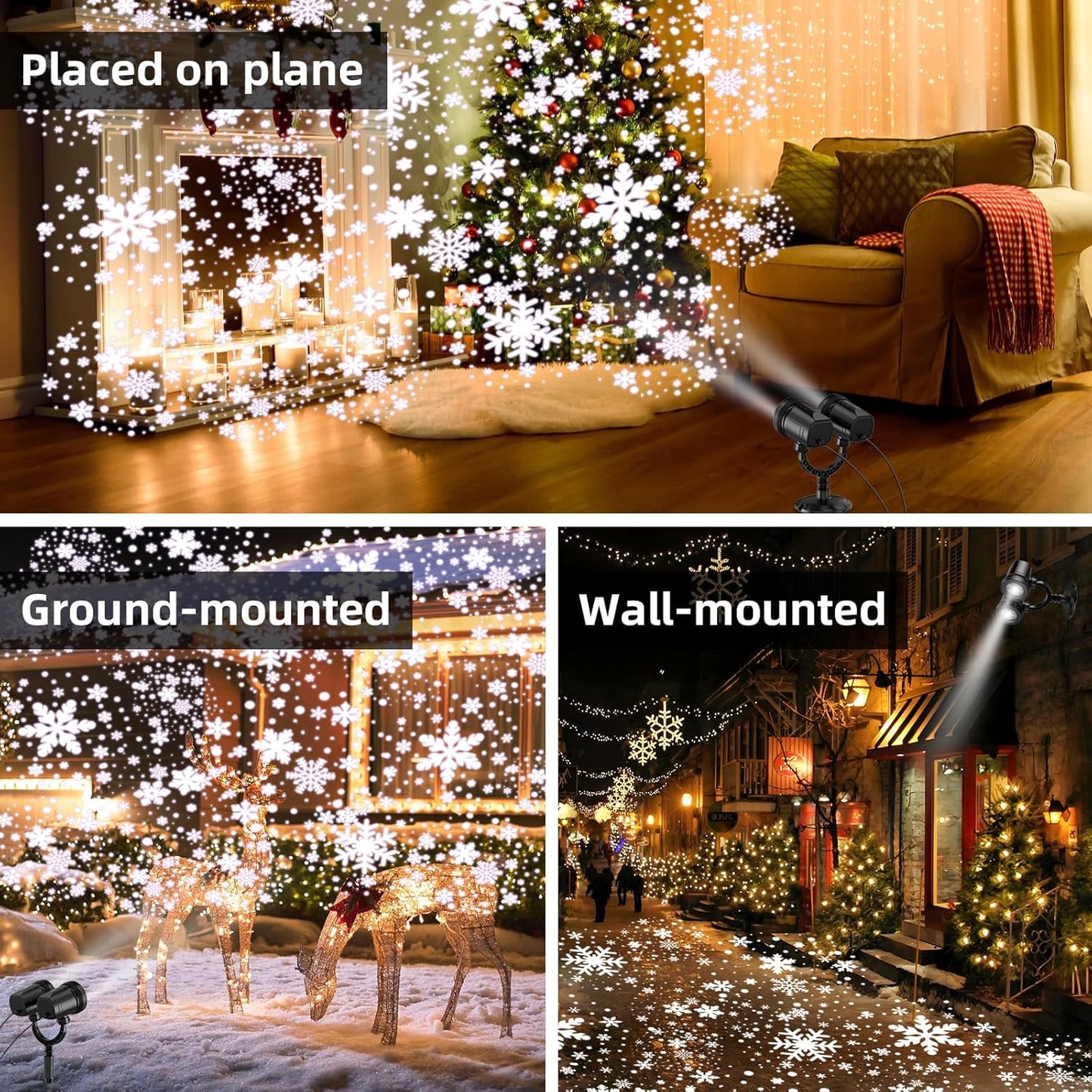 Christmas Snowflake Projector Lights Outdoor,Double Head Snowfall Led Lights Waterproof,Landscape Decorative Lighting Projection Lamp for Xmas Holiday Wedding Indoor Garden Patio