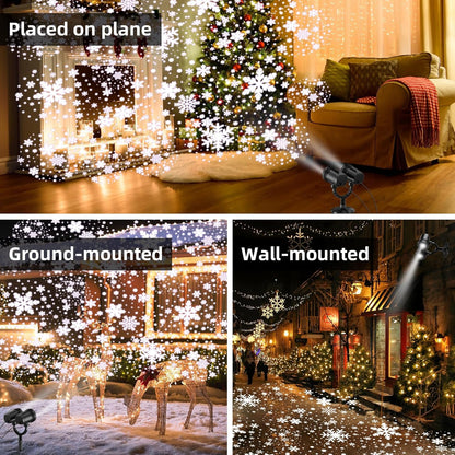 Christmas Snowflake Projector Lights Outdoor,Double Head Snowfall Led Lights Waterproof,Landscape Decorative Lighting Projection Lamp for Xmas Holiday Wedding Indoor Garden Patio