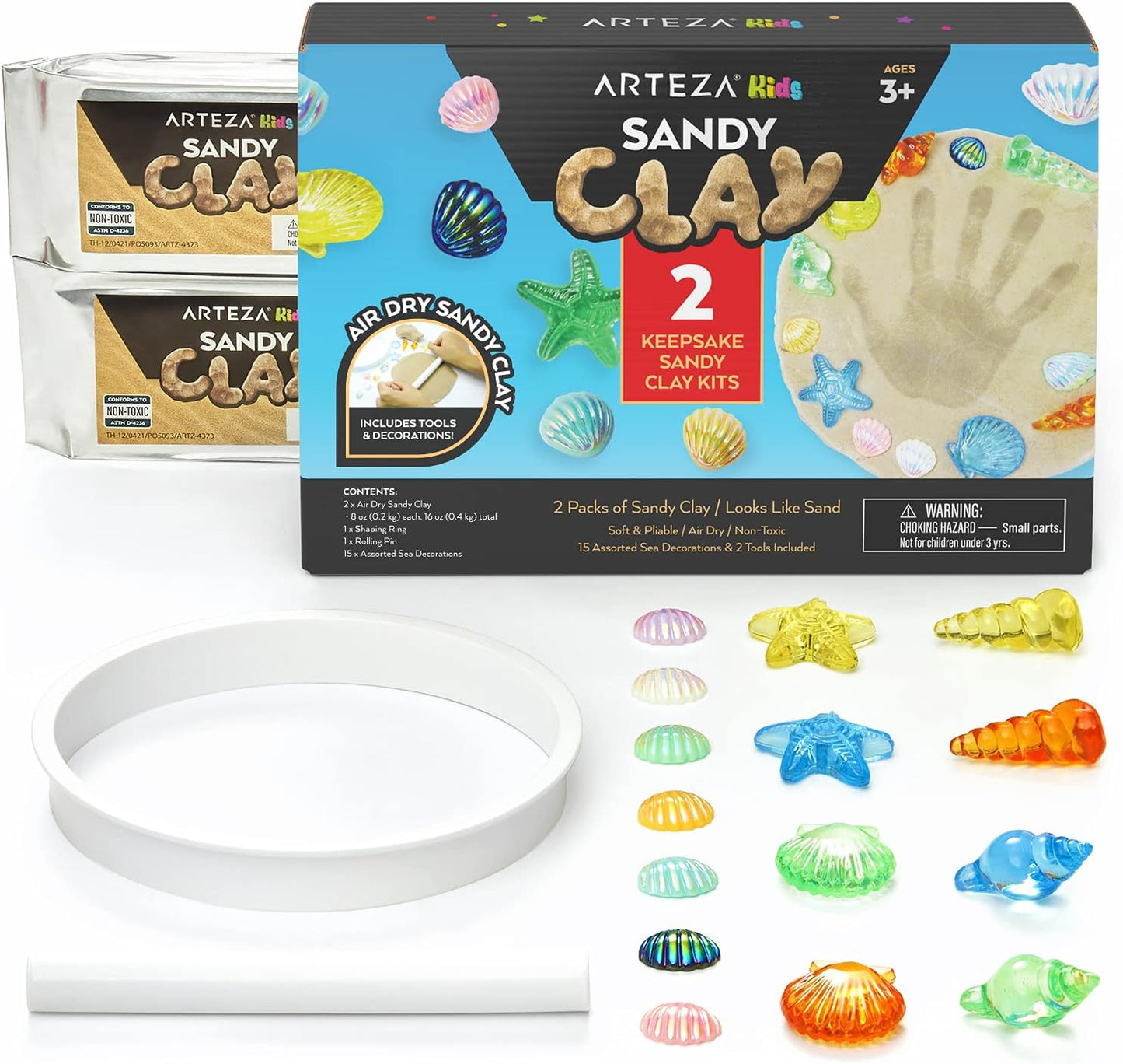 Air-Dry Modeling Clay Kit, 2 X 0.8-Oz Packs, Handprint and Baby Footprint Kit, Paw Print Keepsake, with Sandy Clay Tools and Accessories for Kids’ Crafts and Sensory Play