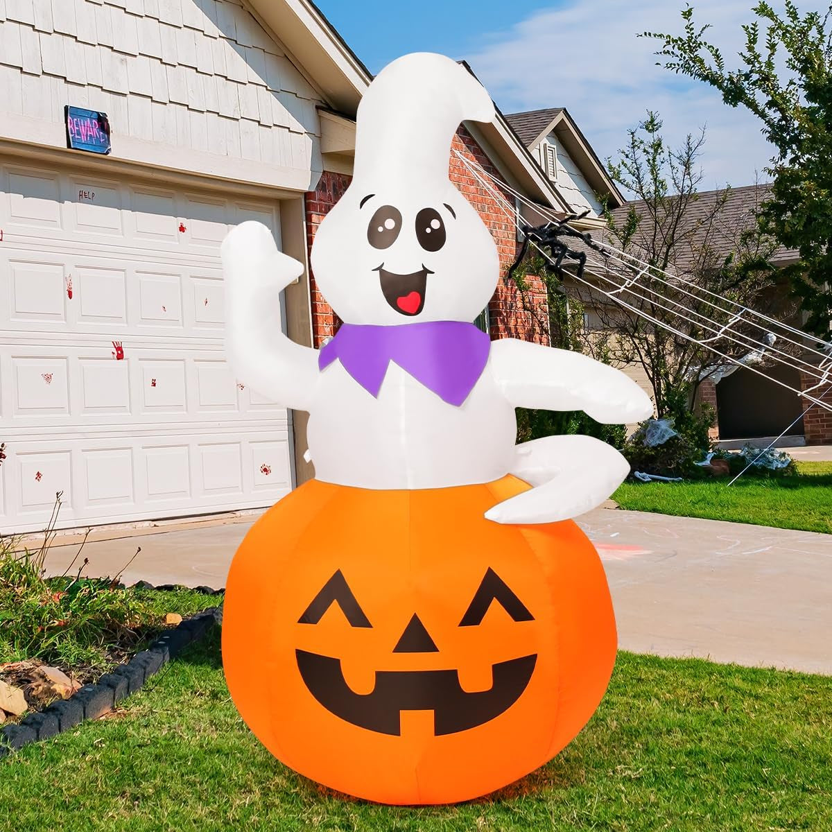 5 FT Halloween Inflatable Cute Pumpkin Ghost Outdoor Decorations Blow up Yard Ghost in Pumpkin with Built-In Leds for Indoor Party Garden Lawn Decor