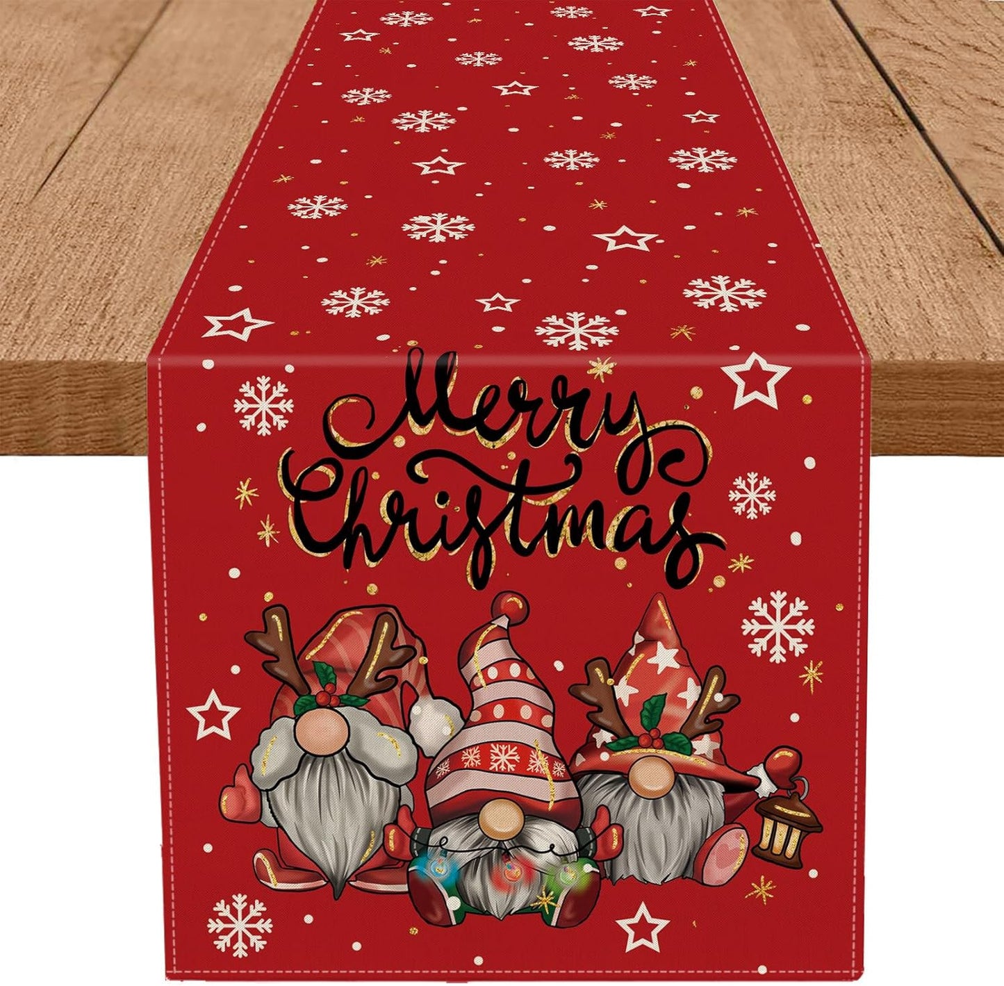 Christmas Gnomes Table Runner Red Snowflake Winter Decorations Glitter Xmas Holiday Kitchen Dining Merry Christmas Decor 13X120 Inch