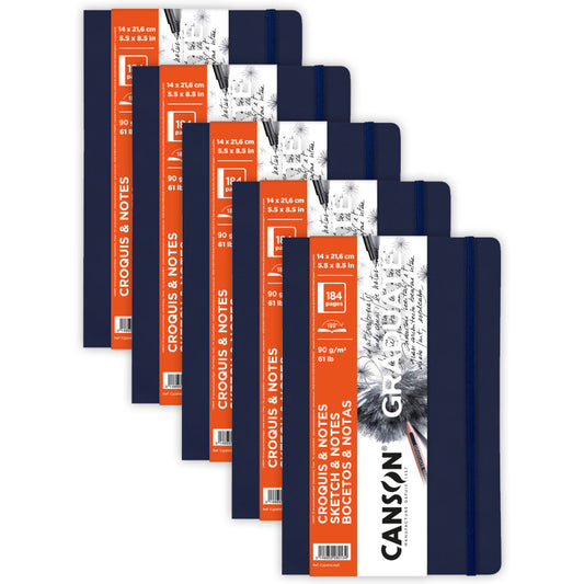 Graduate Sketch & Notes Art Book, Dark Blue, Soft Cover Binding, 92 Sheet, 5.5x8.5 inch, Pack of 5