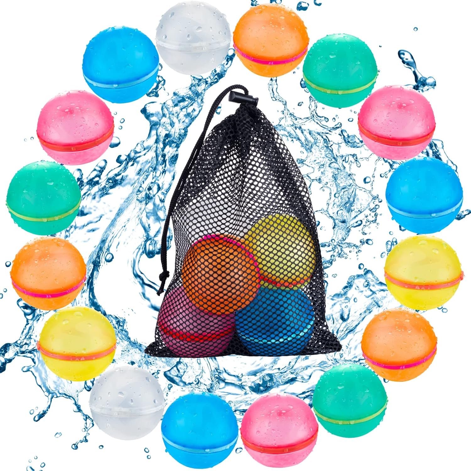 16 PCS Reusable Water Balloons, Refillable Magnetic Water Balls for Outdoor Games, Self Sealing Water Splash Bomb Quick Fill for Summer Fun, Pool Beach Toys for Kids Ages 3-12