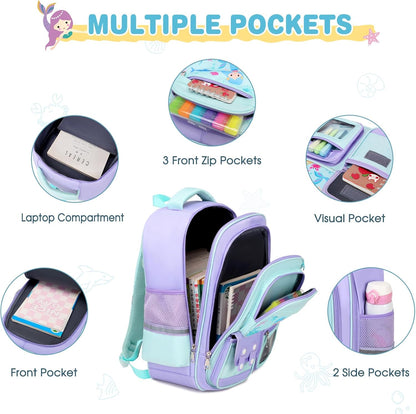 3PCS School Backpack for Girls, Kids Backpack for Girls with Lunch Box Pencil Case, Cute Kawaii Rainbow Backpack for Girls, Schoolbag Bookbag for Kindergarten Elementary Middle High School