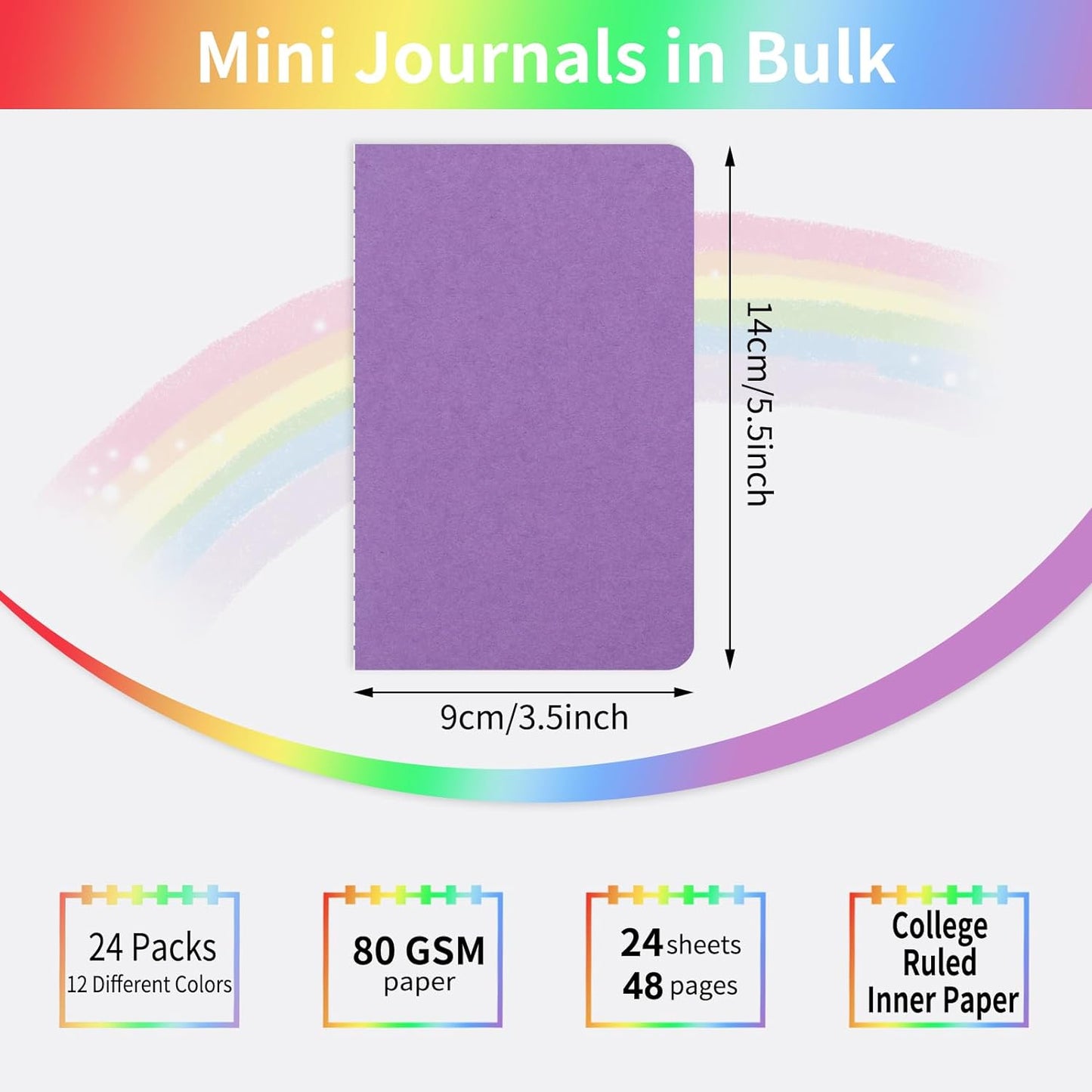 24Pcs Mini Notebooks Bulk, Small Pocket Notebooks, Lined Notepad, 3.5"X5.5", 12 Colors Journals for Students, Traveler, School Supplies