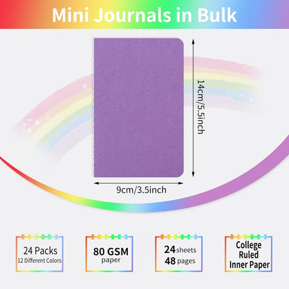 24Pcs Mini Notebooks Bulk, Small Pocket Notebooks, Lined Notepad, 3.5"X5.5", 12 Colors Journals for Students, Traveler, School Supplies