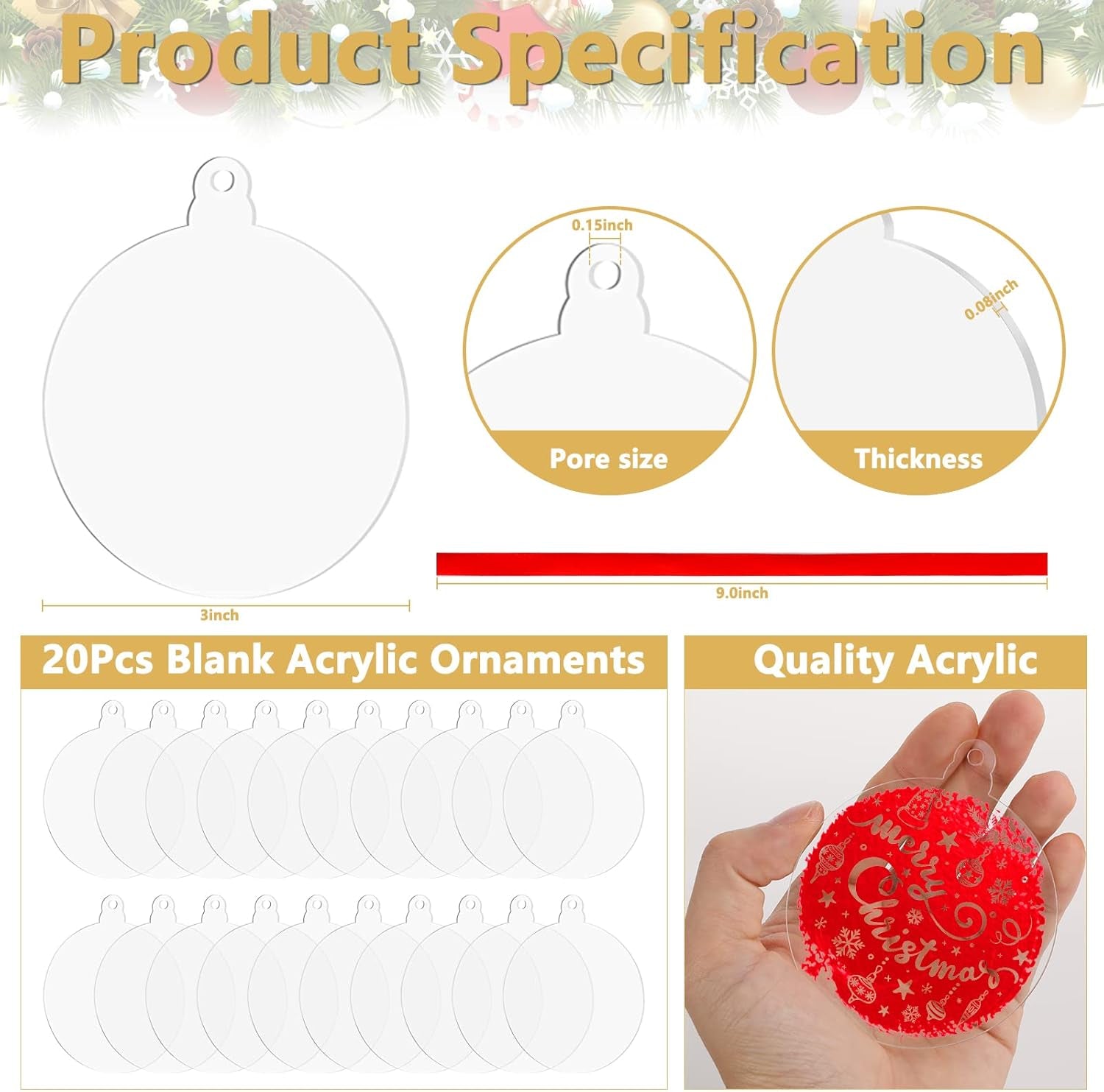 Acrylic Blanks Ornaments 20Pcs 3 Inch Clear Hexagon Acrylic Christmas Blank Ornament Bulk 2024 DIY Ornament Blanks Kit Acrylic Discs for Painting Vinyl DIY Christmas Ornament Family Kids Crafts