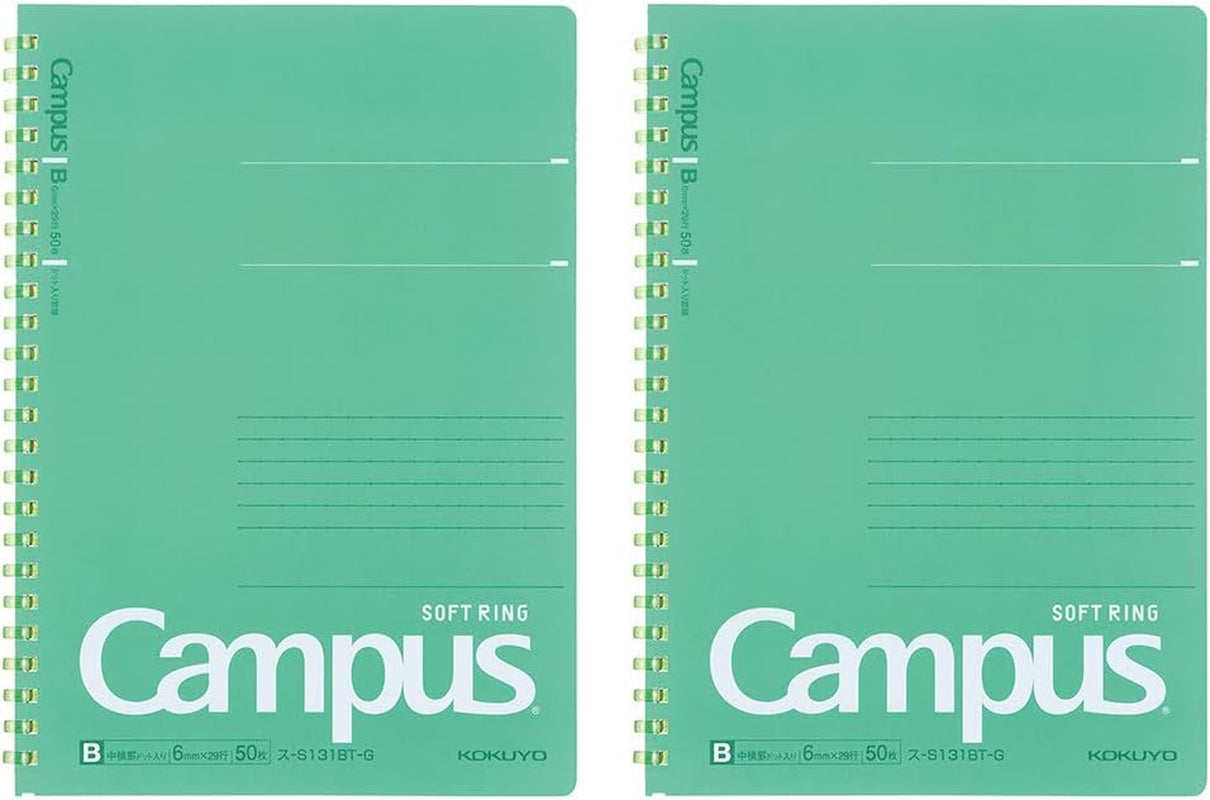 Campus Soft Ring Notebook, A5, B 6Mm Dot Ruled, 29 Lines, 50 Sheets, Green, Set of 2, Japan Import (SU-S131BT-G)