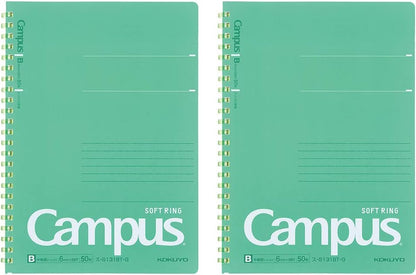 Campus Soft Ring Notebook, A5, B 6Mm Dot Ruled, 29 Lines, 50 Sheets, Green, Set of 2, Japan Import (SU-S131BT-G)