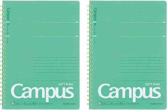 Campus Soft Ring Notebook, A5, B 6Mm Dot Ruled, 29 Lines, 50 Sheets, Green, Set of 2, Japan Import (SU-S131BT-G)