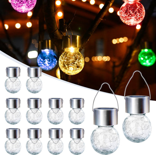 12 Pack Solar Outdoor Lights, Solar Hanging Lights for Christmas Decoration-Cracked Glass Solar Lights Outdoor Waterproof for Garden, Yard, Fence, Tree(Color Changing)