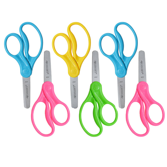 5" Hard Handle Kids Scissors, Blunt, Assorted Colors (No Color Choice), 2 Per Pack, 3 Packs