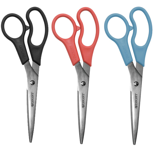All Purpose Value Scissors, 8" Straight, Assorted Colors, Pack of 3 (No Color Choice)
