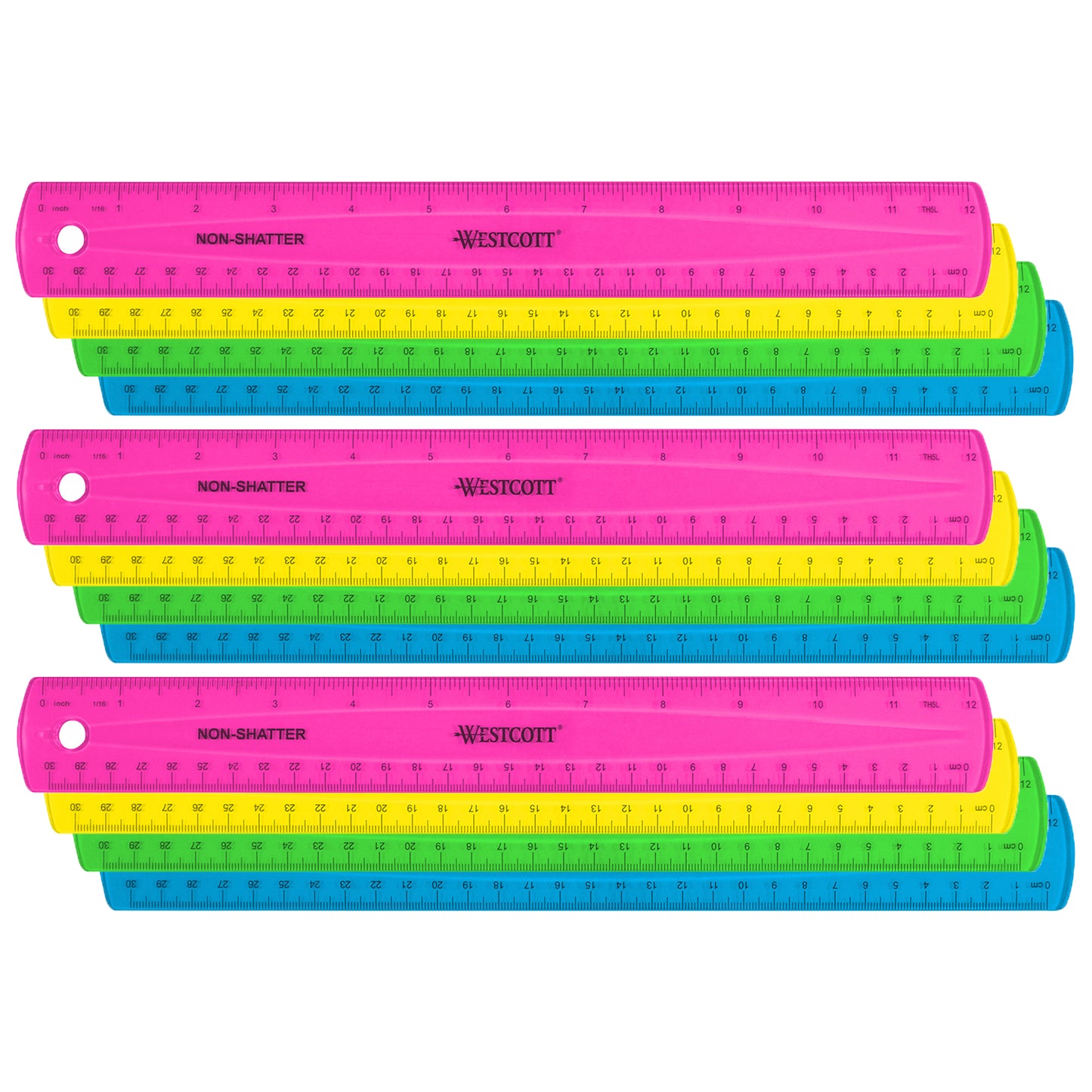 12" Shatterproof Ruler with Anti-Microbial, Assorted Translucent Colors (No Color Choice), Pack of 12