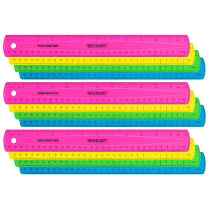 12" Shatterproof Ruler with Anti-Microbial, Assorted Translucent Colors (No Color Choice), Pack of 12