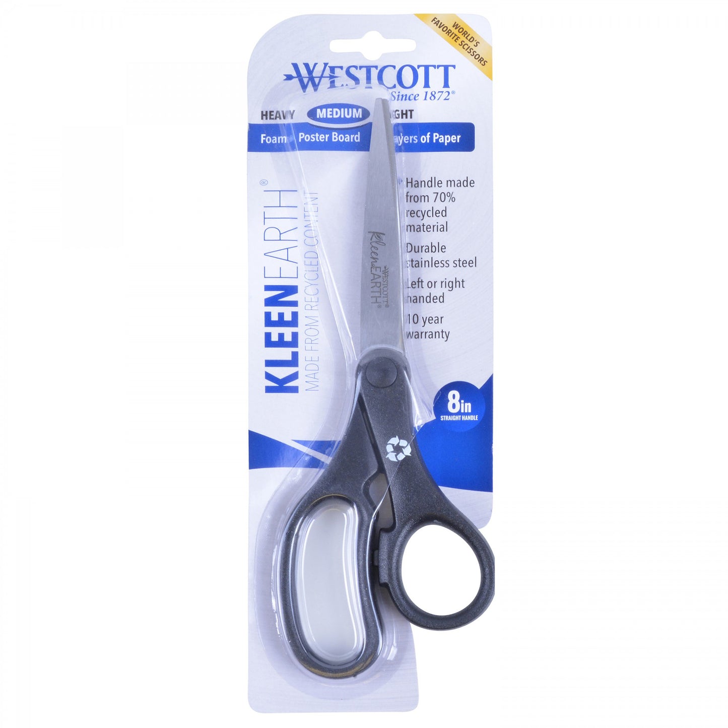 KleenEarth® Basic 8" Scissors, Straight, Black, Pack of 6
