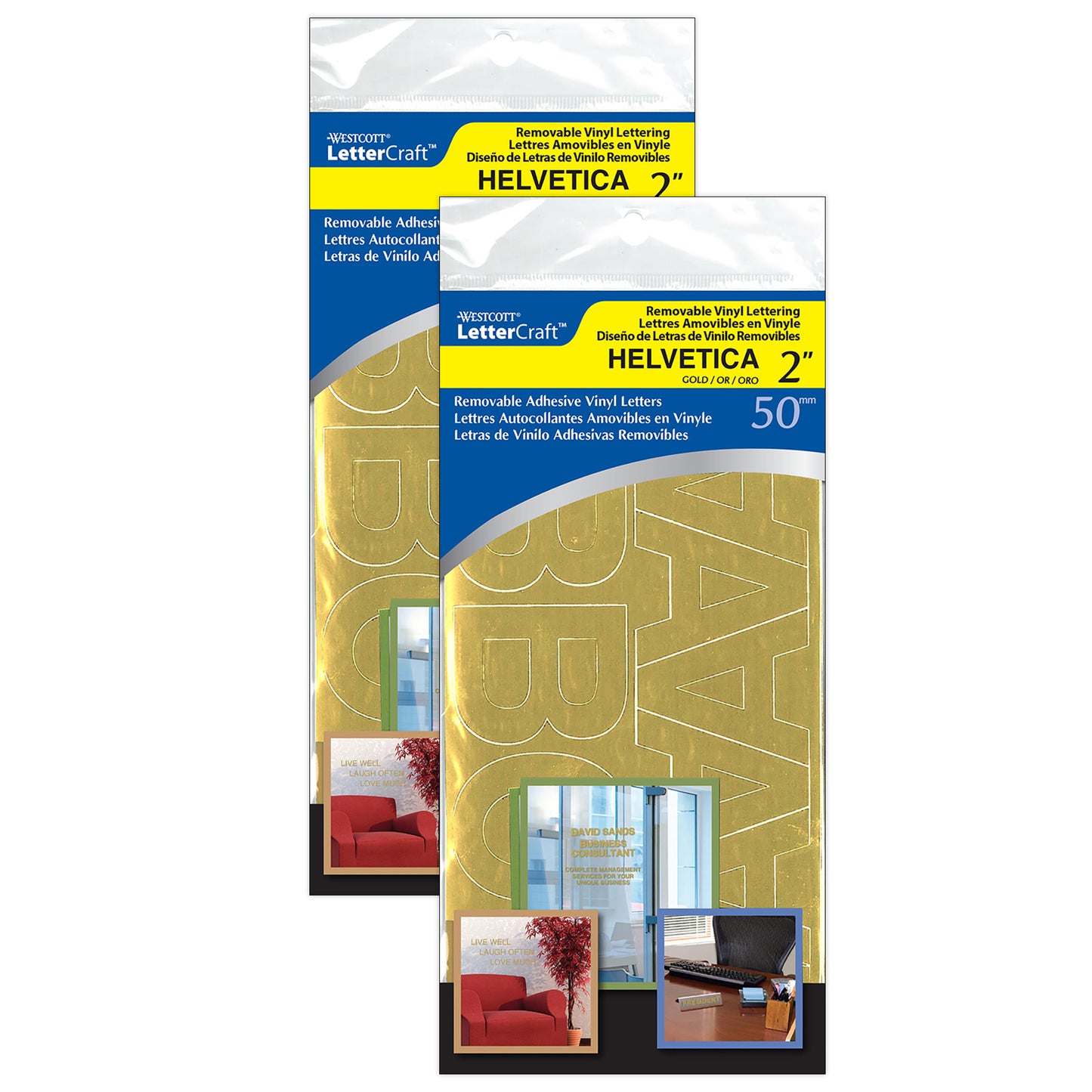 LetterCraft Removable Vinyl Lettering Helvetica, 2-Inch, Gold, 116 Per Pack, 2 Packs