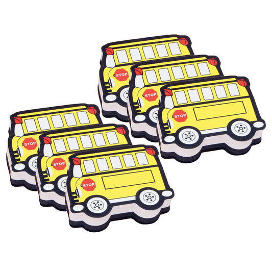 Magnetic Whiteboard Eraser, School Bus, Pack of 6