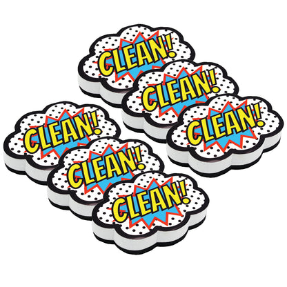 Magnetic Whiteboard Eraser, Superhero Clean!, Pack of 6