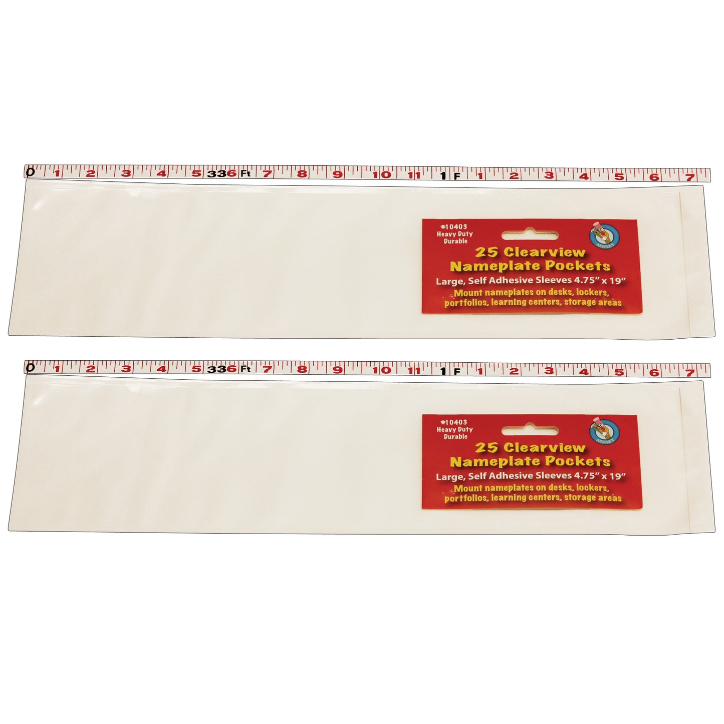 Clear View Self-Adhesive Large Name Plate Pocket 4-3/4" x 19", 25 Per Pack, 2 Packs