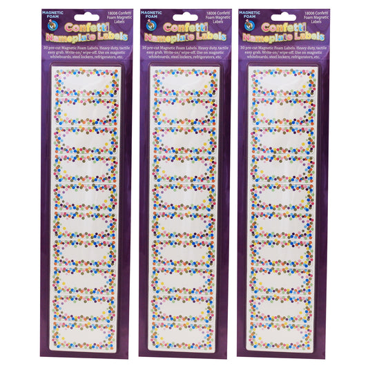 Magnetic Die-Cut Small Foam Nameplates & Labels, Confetti, 30 Per Pack, 3 Packs