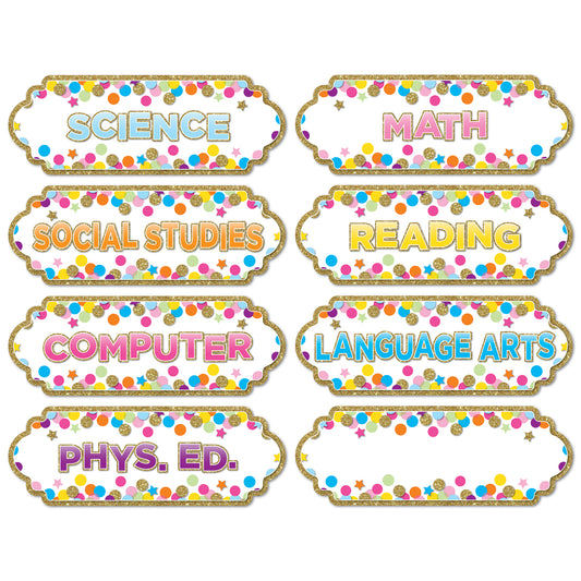 Magnetic Die-Cut Timesavers & Labels, Confetti Classroom Subjects, 5 Packs