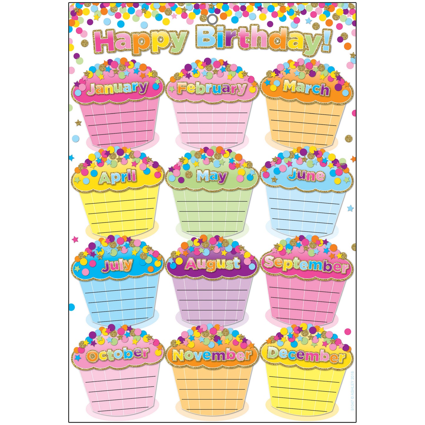 Smart Poly™ Chart, 13" x 19", Confetti Happy Birthday, w/Grommet