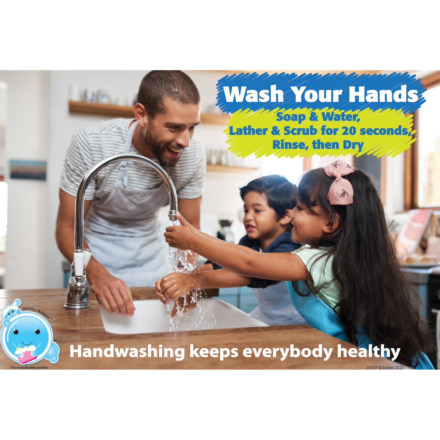 Healthy Bubbles™ Smart Poly™ Chart, Handwashing Keeps Everybody Healthy, 13" x 19"