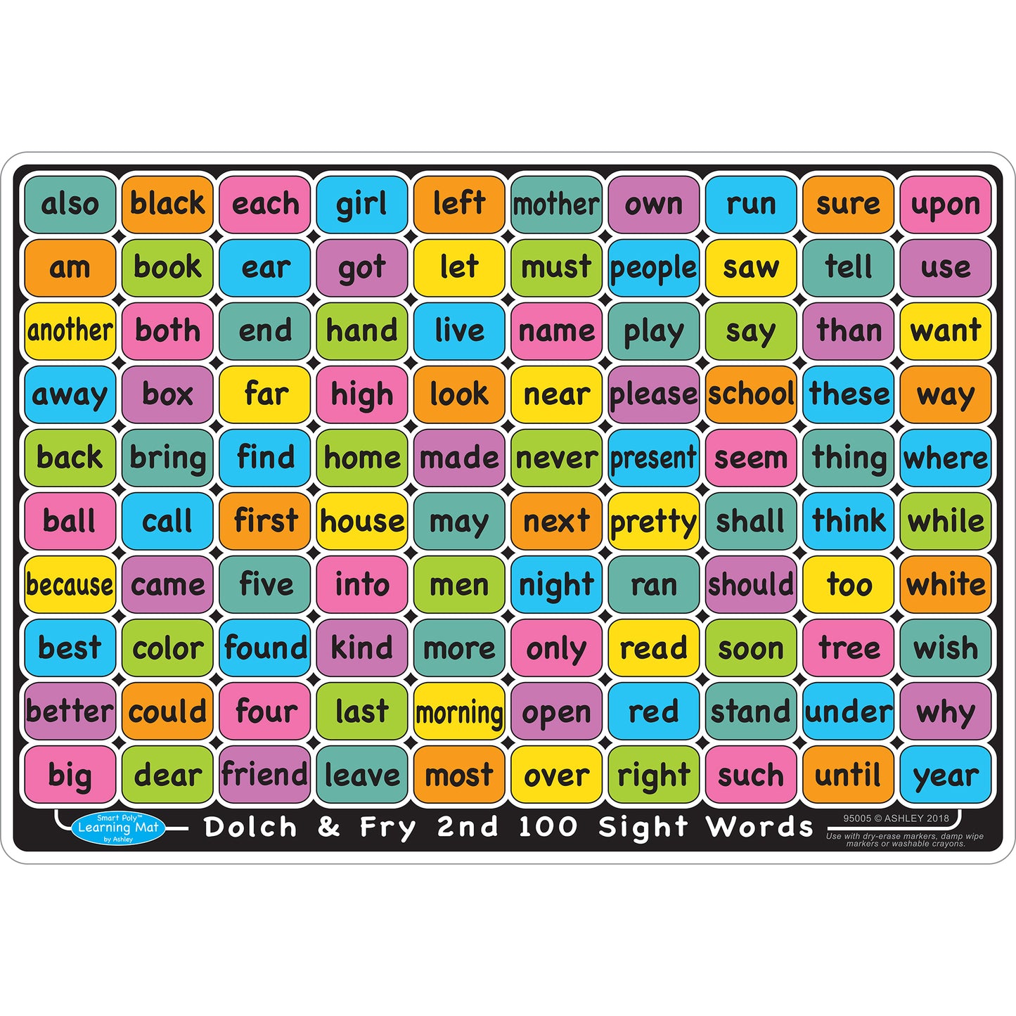 Smart Poly™ Learning Mat, 12" x 17", Double-Sided, Sight Words 1st & 2nd 100