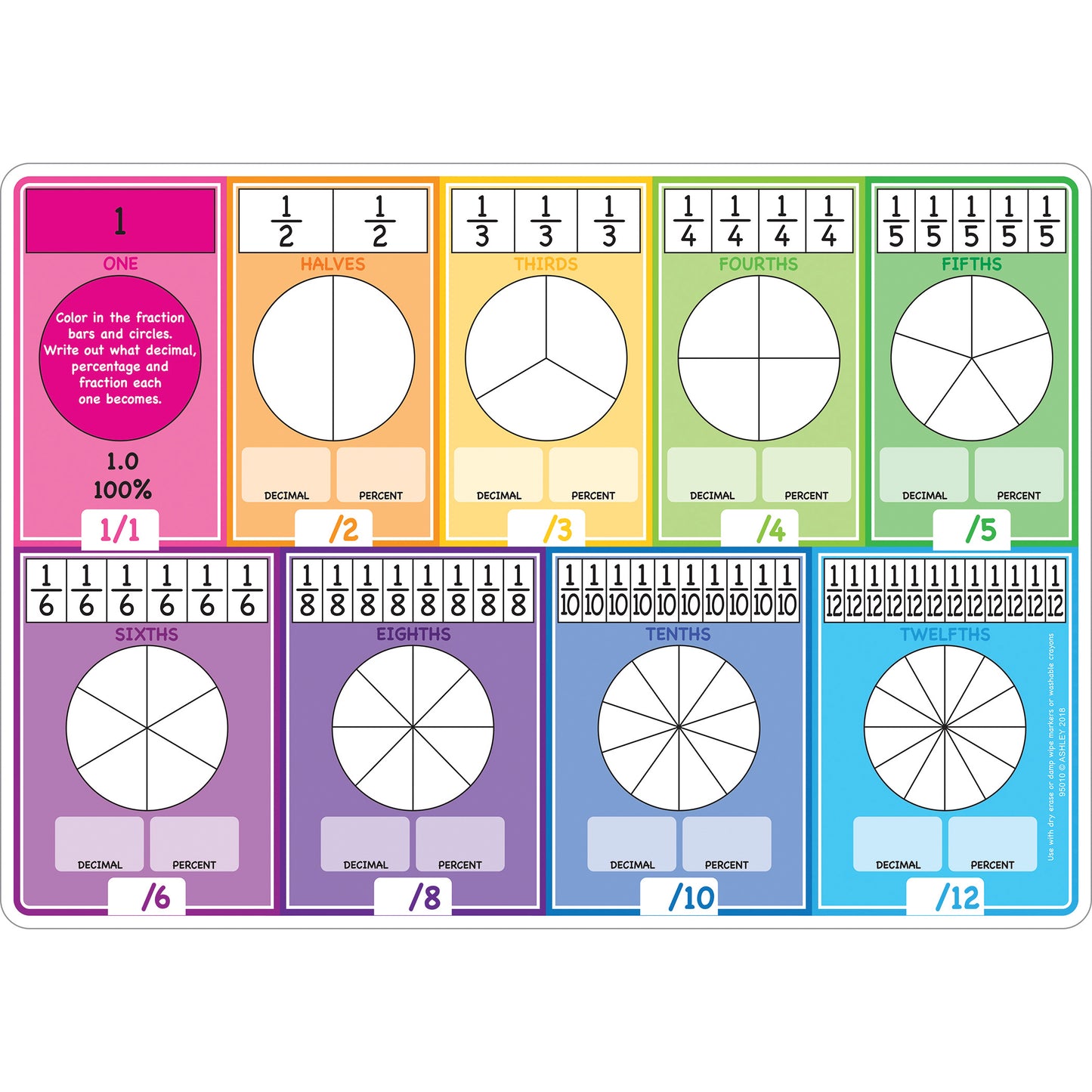 Smart Poly™ Learning Mat, 12" x 17", Double-Sided, Fractions