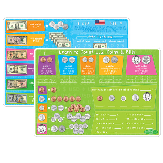 Smart Poly™ Learning Mat, 12" x 17", Double-Sided, U.S. Currency