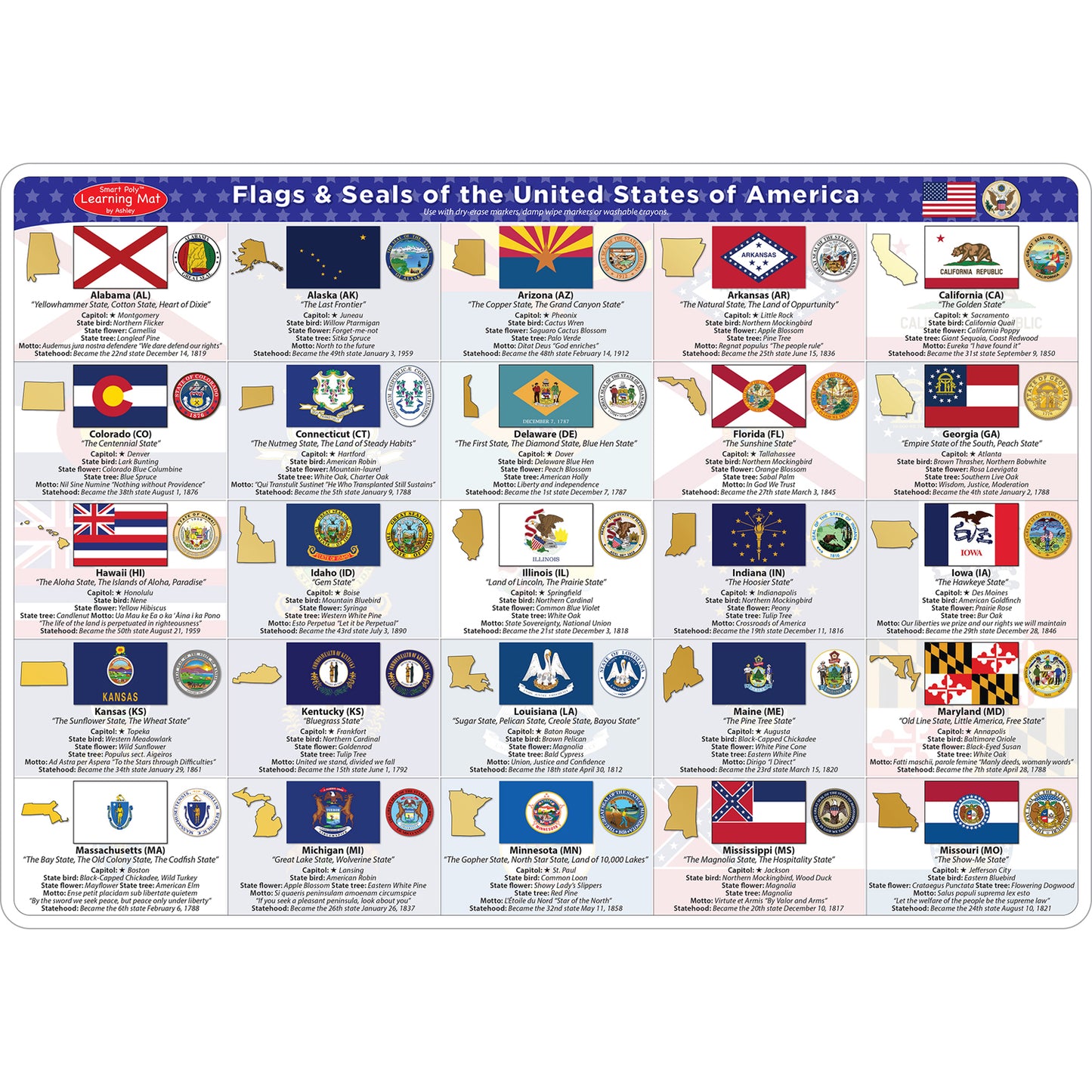 Smart Poly® Double-Sided Learning Mat, State Flags