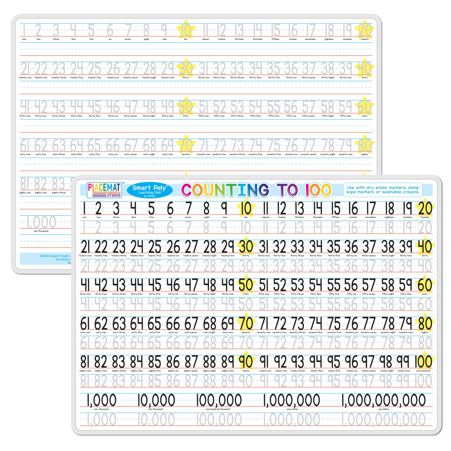 Smart Poly® Learning Mat Double-Sided, Counting 1-100, 12" x 17"